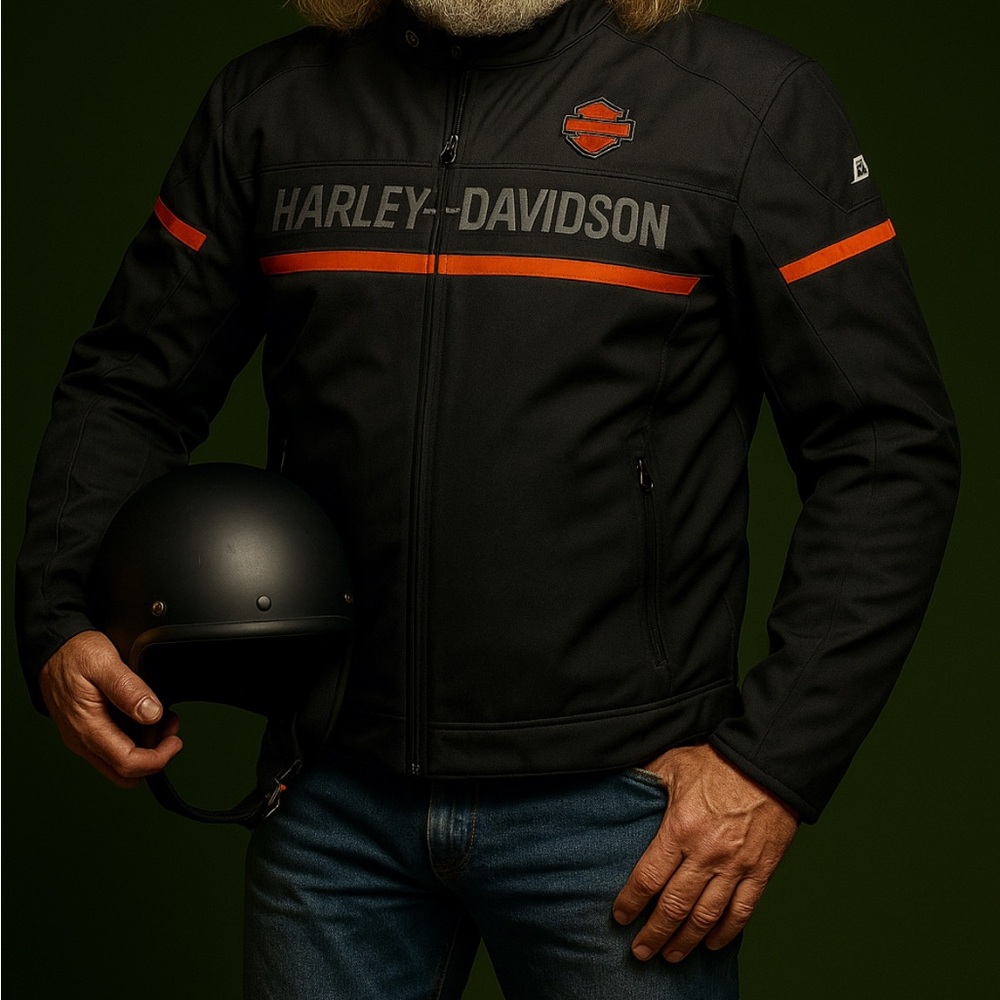 Harley-Davidson Men's Black Jacket with Orange Stripes